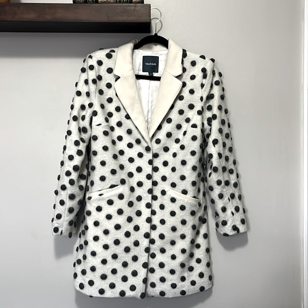Cream and gray poke-a-dot wool peacoat